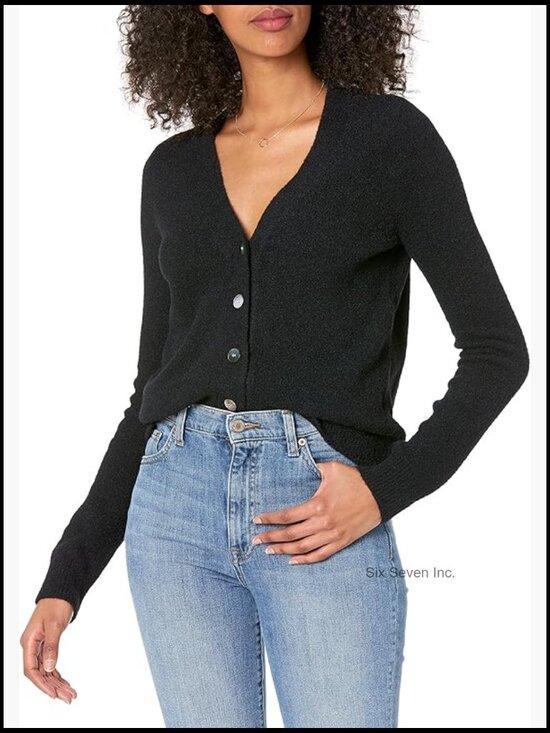 Sweaters - V-Neck Button Front Cozy Cardigan with Eyelash Yarn